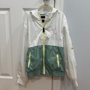 Kids Jordan White Windbreaker Jacket with Red Logo
